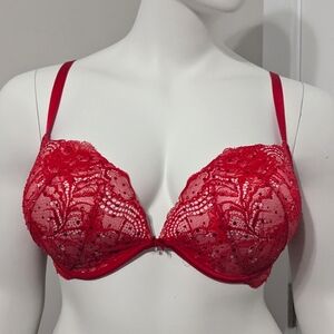 Victoria's Secret Push Up Bra Red with Rhinestones - 38D - NWOT